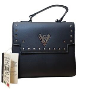 Valentino Orlandi Black Vegan Leather Studded Top Handle‎ Bag with Wallet NWT